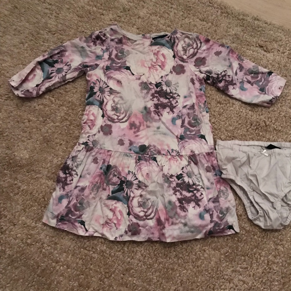 Gap Dress with purple, pink, & grey roses